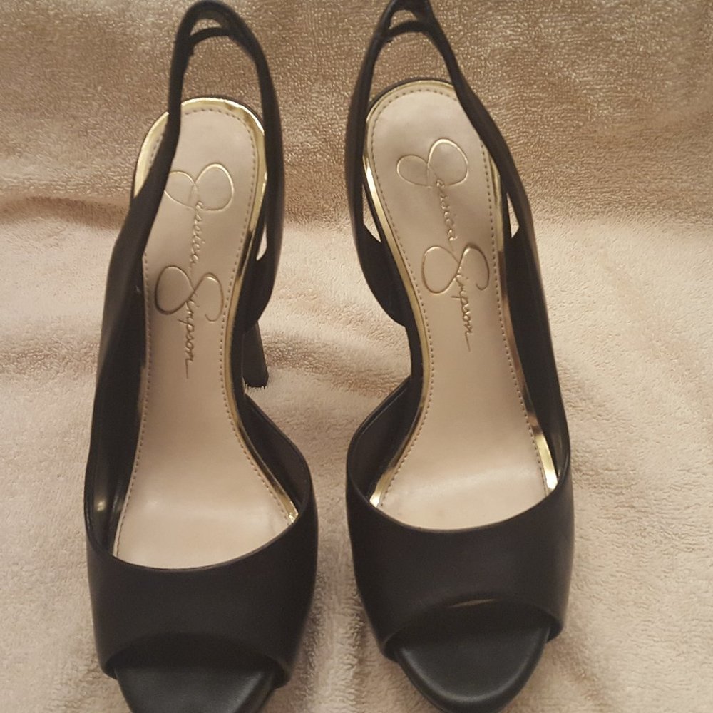 Open Toe Black Faux Leather Platform Strappy Heel